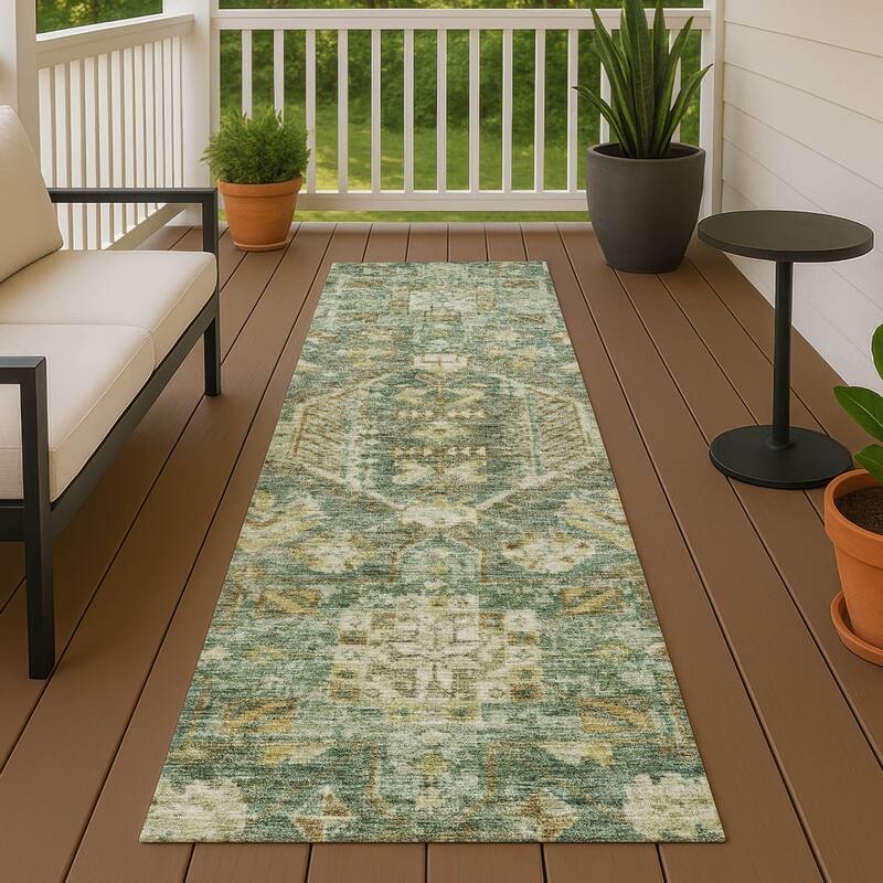 Machine Washable Indoor/ Outdoor Boho Traditional Chantille Rug - Fern - 2'3" x 7'6"