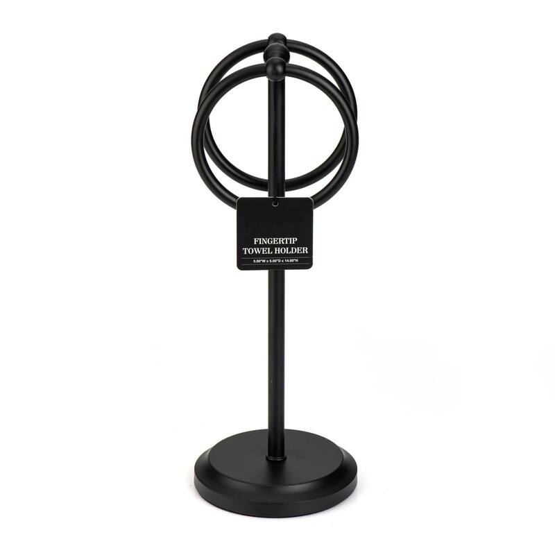 Matte Black Stainless Steel Double Ring Fingertip Towel Holder With Heavy Base