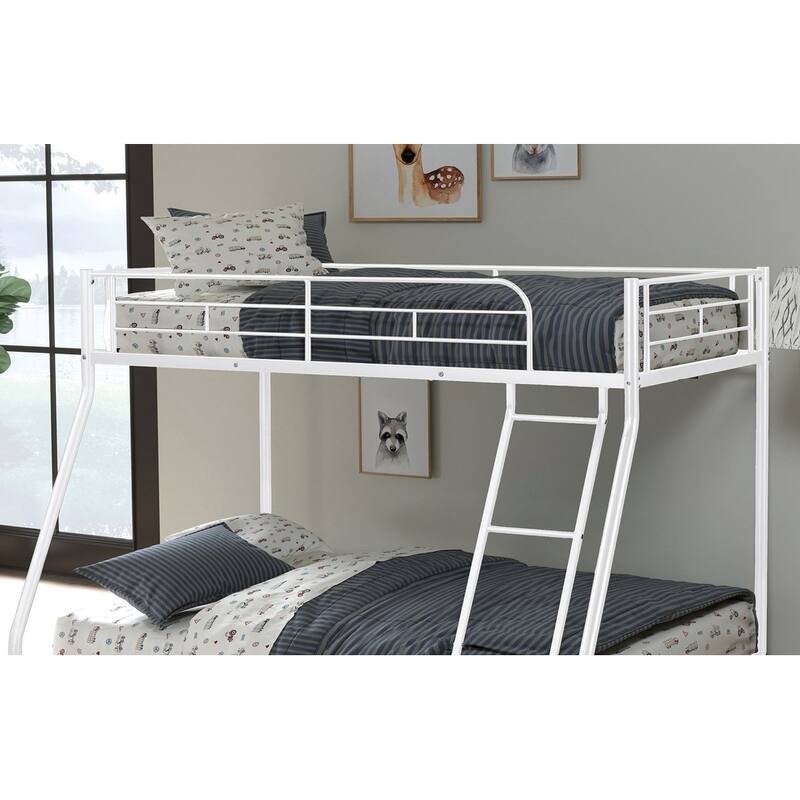 Twin Bunk Bed Contemporary Style House Design With Full Metal Construction And Angled Ladder, White