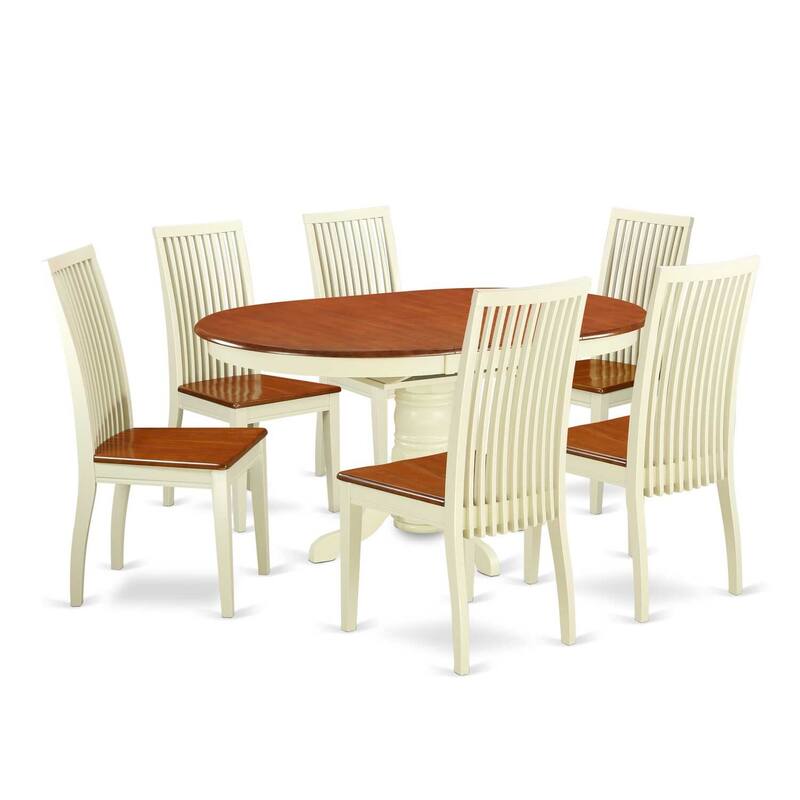 HomeStock 7-Piece Buttermilk and Cherry Finish Solid Wood Top Dining Table with 6 Chairs with Lattice Back