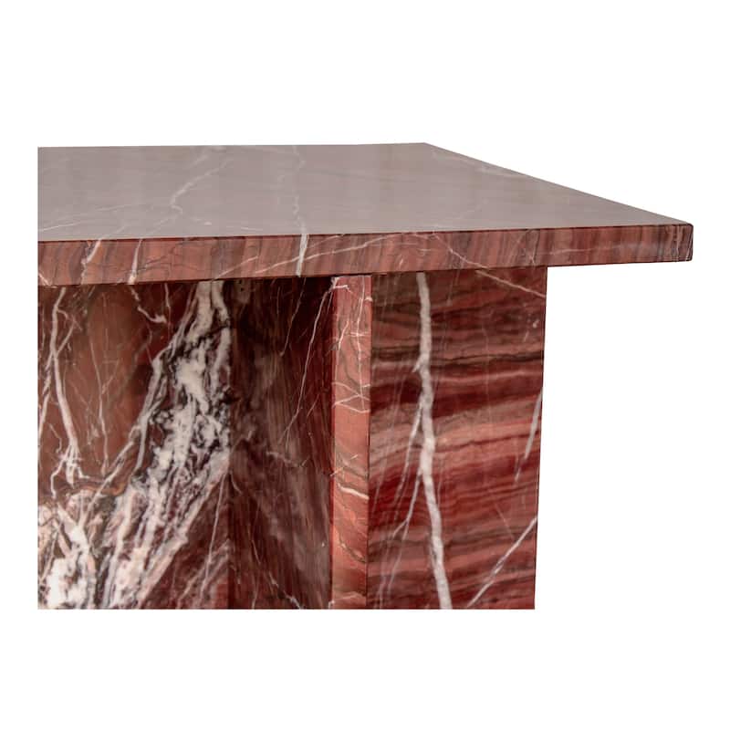 NADAAL STUDIOS Indra Accent Table, Square Rosso Levanto Marble, Indoor & Outdoor Use, Red