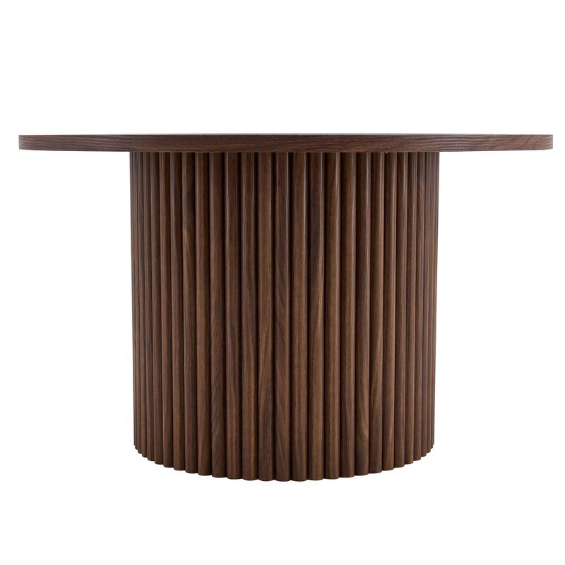 A modern circular coffee table with a diameter of 27.5 inches. MDF material,cylindrical table leg design