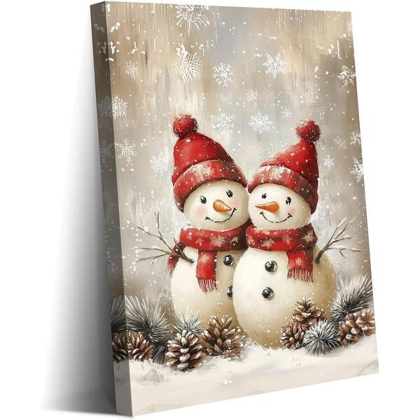 Two Cute Snowmen Playing in the Snow Wall Decor Painting Christmas ...