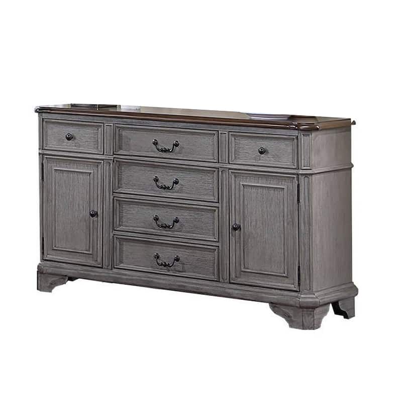 Sideboard Buffet Console, 6 Drawers, 2 Cabinets, 60 Inch Gray, Brown