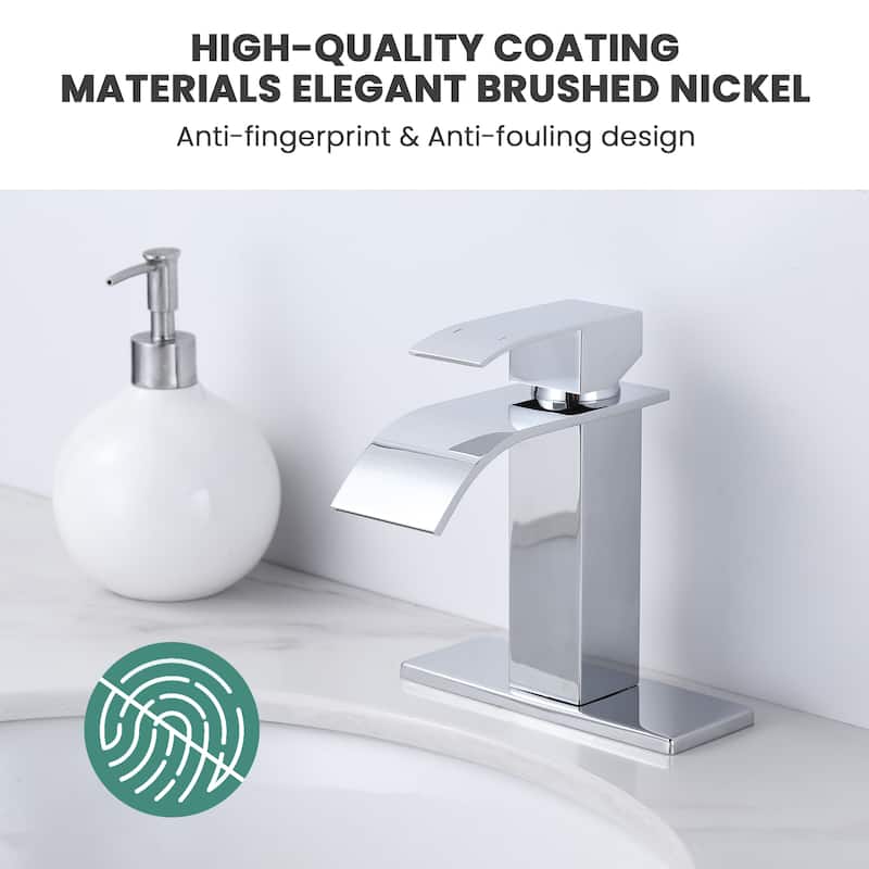 WOWOW Single Handle Waterfall Bathroom Faucet with Pop-Up Drain