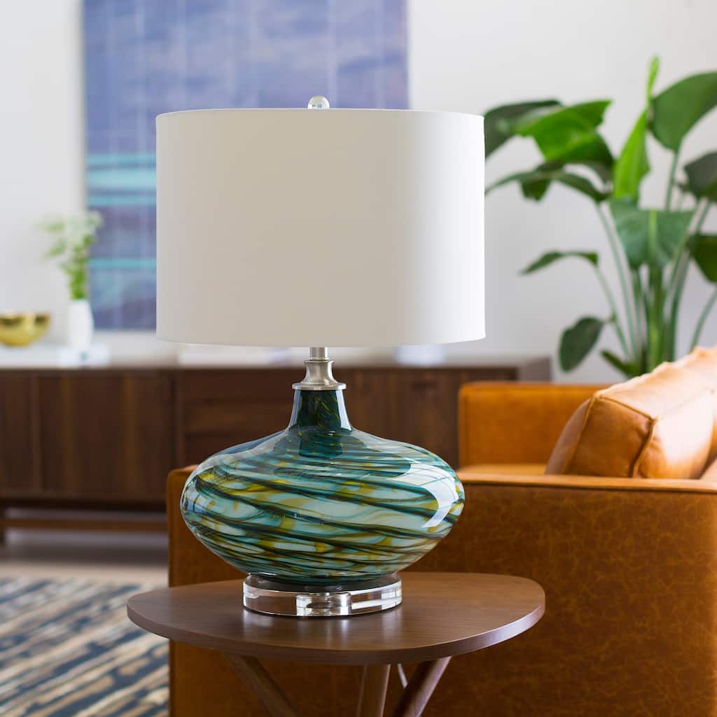 Blackhall Table Lamp with Blue/Yellow Base and White Shade