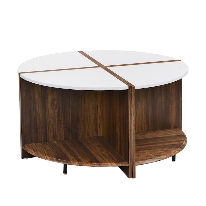 Industrial Round Coffee Table Double Layer Coffee Table with Storage Space, for Living Room Garden, White
