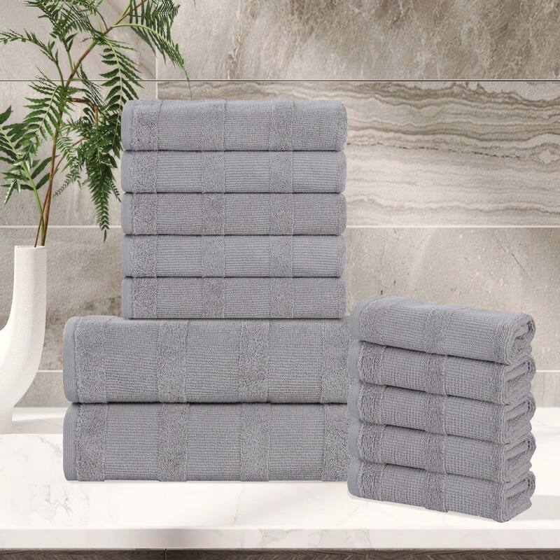 Superior Roma Cotton Assorted Ribbed Solid Towel Set of 12