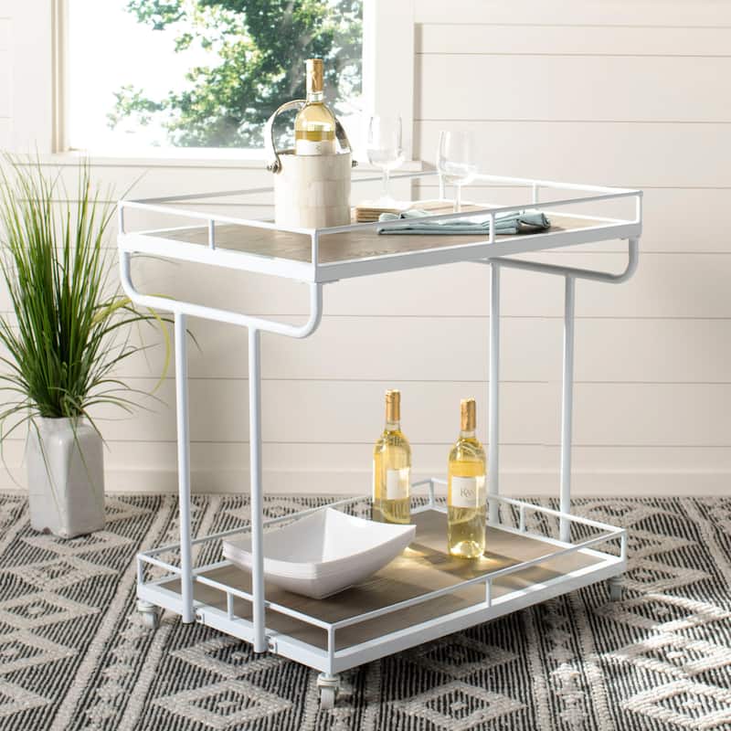 SAFAVIEH Tennessee 2-Tier Rectangle Bar Cart - Rustic Oak / Gunmetal - 32" x 21" x 32" - 32"Wx21"Dx32"H - White