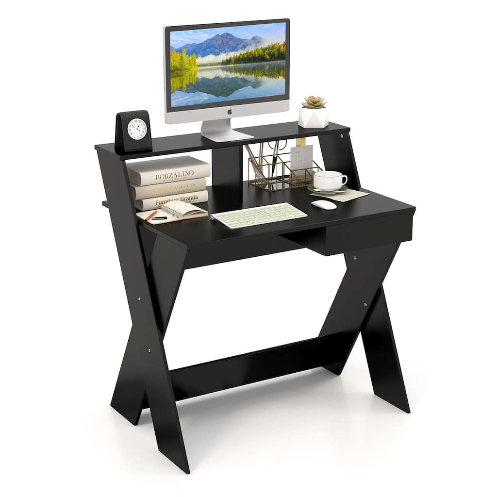 Gymax Computer Desk Study Writing Table Small Space w/ Drawer &