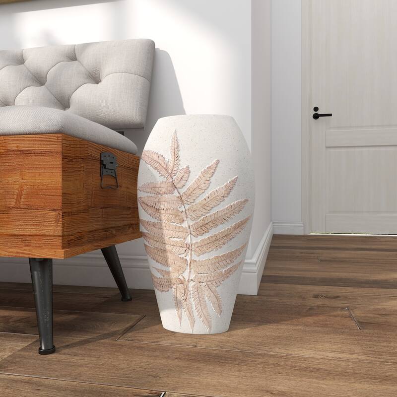 Polystone Leaf Decorative Vase - White - Roche River Decor