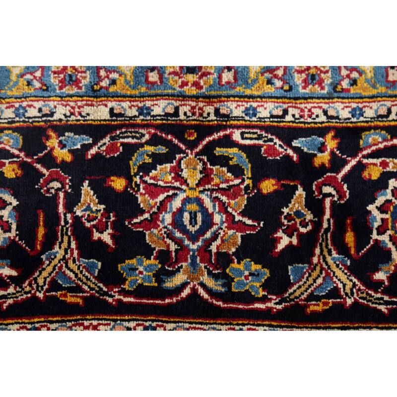 Vegetable Dye Red Kashan Persian Vintage Rug Hand-Knotted Wool Carpet - 9'8"x 12'3"