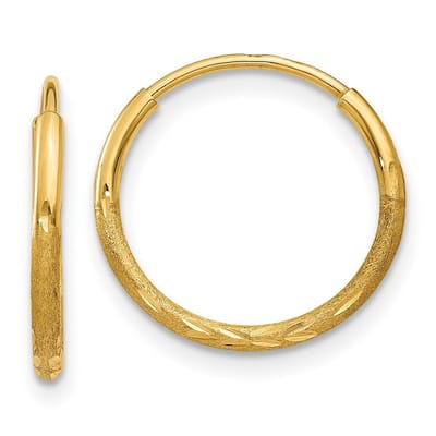 Curata 14k Yellow Gold Sparkle Cut Endless Hoop Earrings - 12x12mm