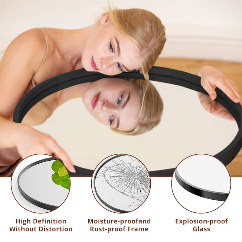 Circle 24 in. W x 24 in. H Round Metal Framed Wall Mirror Bathroom Mirror for Entryway, Over Sink