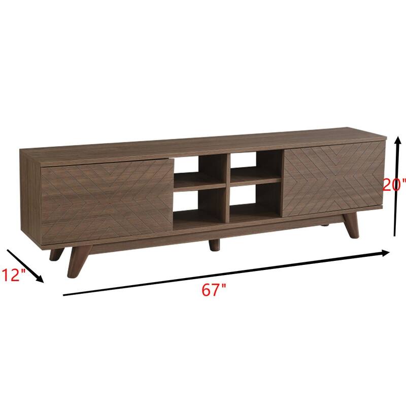 Modern 67 in. Wood TV Stand with 2 Storage Shelves and 2 Doors Fits TV's up to 70 in.