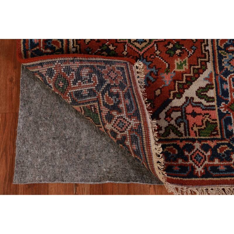 Hand Knotted Oriental 100% Wool Carpet Traditional Geometric Oranges & Rust Heriz (serapi) Runner Rug - 8' 0'' X 2' 6''