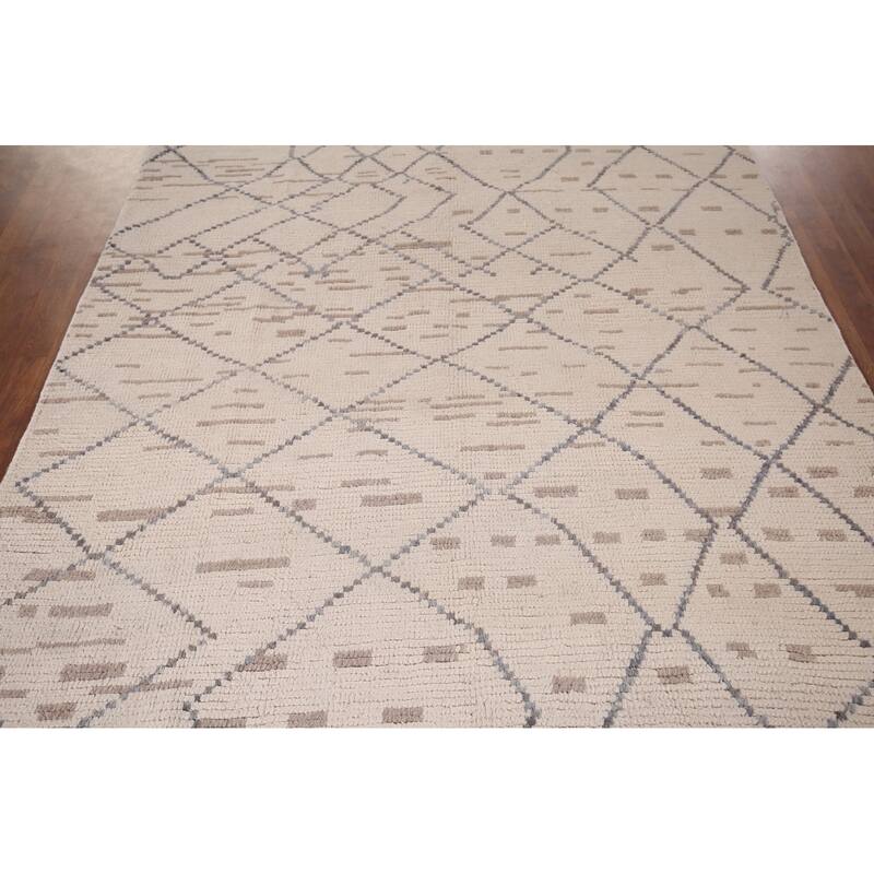Trellis Ivory Moroccan Area Rug Handmade Wool Carpet - 5'11"x 10'3"