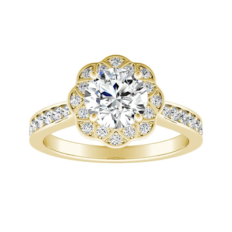 Auriya 14k Gold 1 4/5ctw Round Moissanite Halo Engagement Ring - Yellow - 4