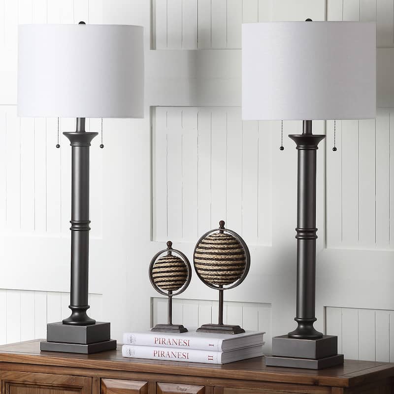 SAFAVIEH Lighting Tanisha 35-inch Column Dark Grey Table Lamp (Set of 2) - 14Wx14Dx36H