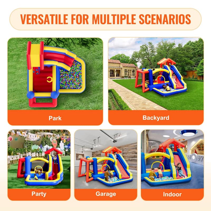 Inflatable Outdoor Trampoline Jumping Bouncer House with Blower Slide and Storage Bag - 131.1” x 133.1” x 90.6”