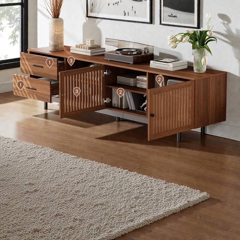 78" Modern TV Stand for TVs up to 85 Inch, Entertainment Center with Deep Drawers, Cable Management and Solid Wood Legs
