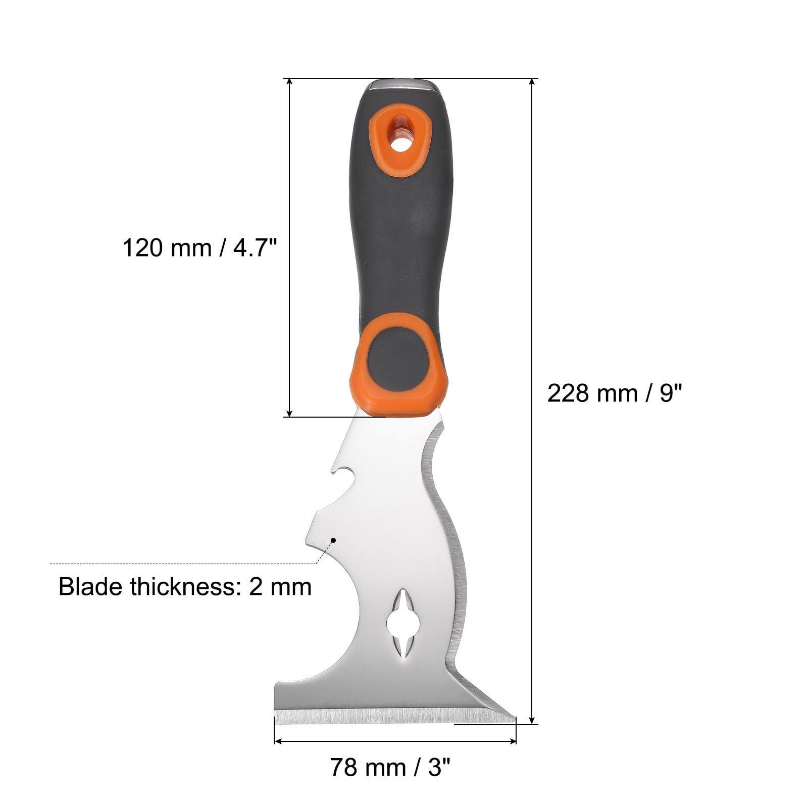 Paint Scraper Stainless Steel Multi-Use Putty Knife Painter Tool Knife for Removing Adhesive Taping with Metal Hammer End - Grey