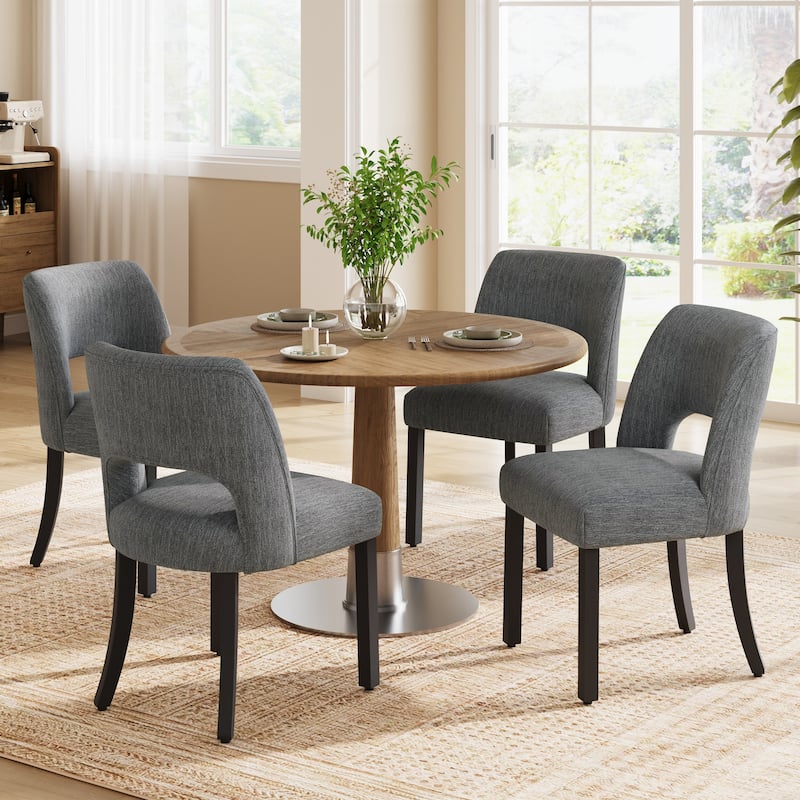 Set of 2/4/6 Modern Fabric Upholstered Dining Room Chair Kitchen Chairs with Wood legs - Set of 4 - Grey/Cappuccino