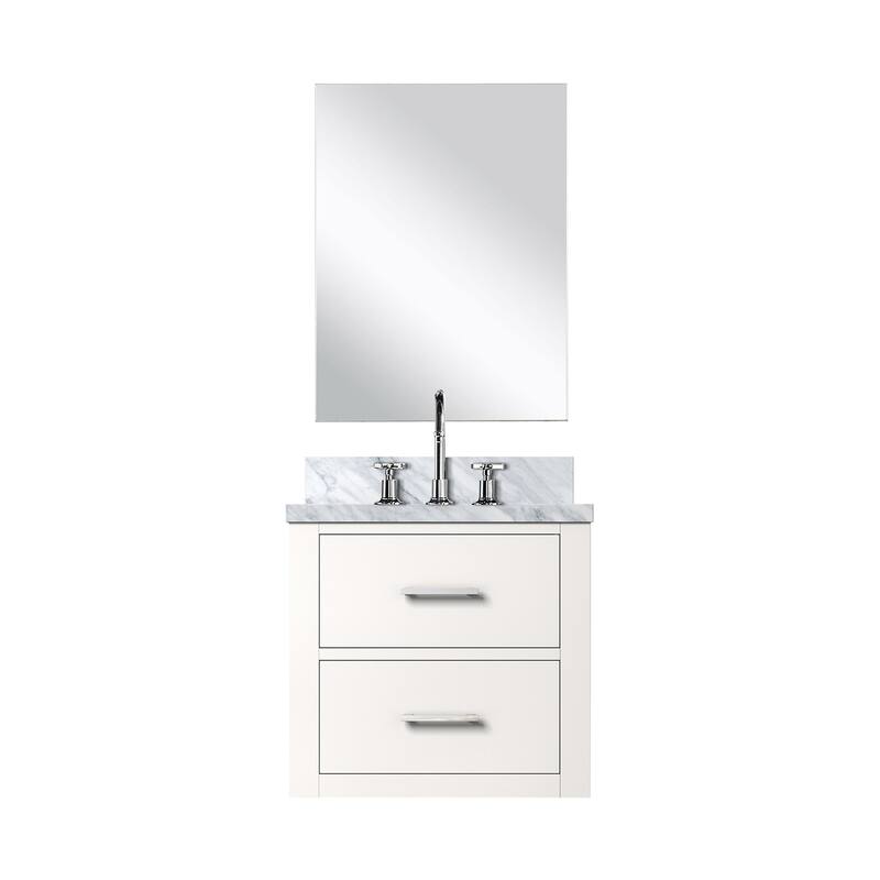Single Bathroom Vanity 20" W x 18" D, Acrylic Countertop, 18" Frameless Mirror, Chrome Gooseneck Faucet Set - 20 in W Wood  Acrylic Countertop - White