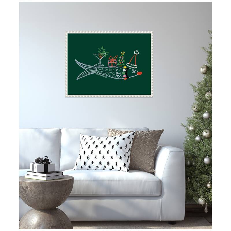 Kate and Laurel Sylvie Beaded Santa Sardine Framed Canvas by Kendra Dandy
