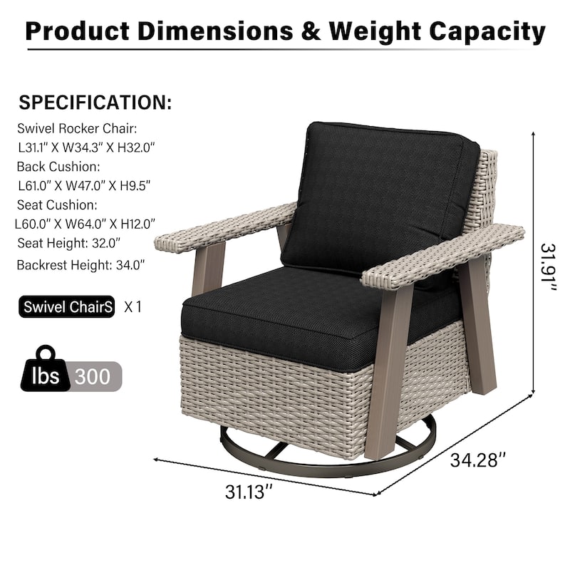 Cozywor Wicker Patio Outdoor Rocking Chair Swivel Lounge Chair