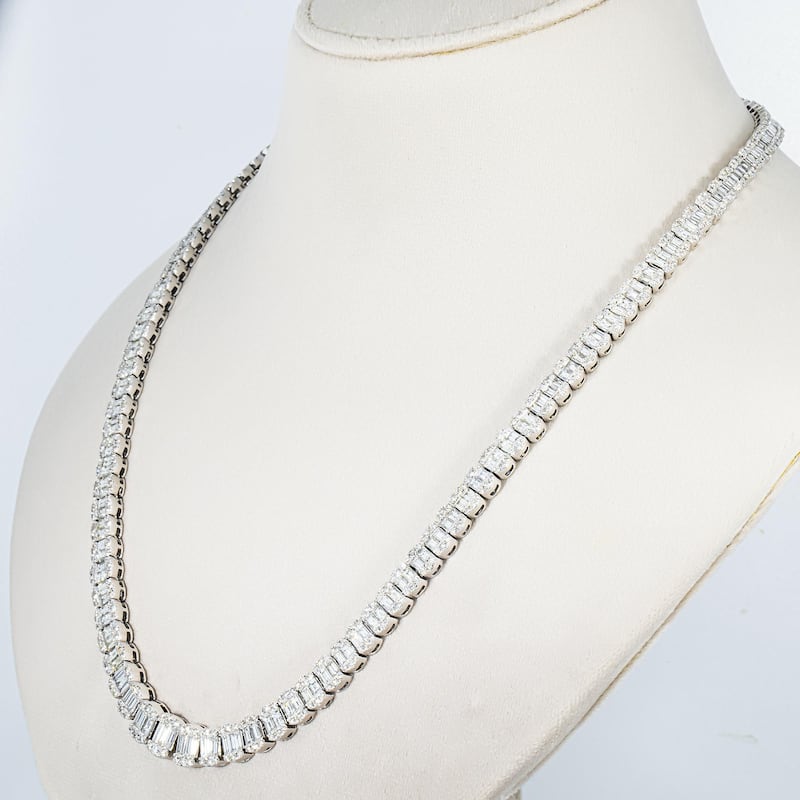 House Of Leon 14K White Gold Graduated Round & Baguette Cut Diamond Tennis Chain 23.70ct