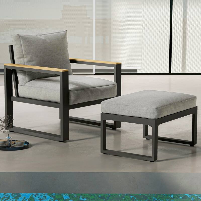 Metal Outdoor Ottoman with Cushion - Grey