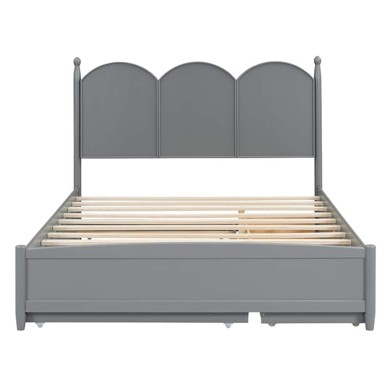 Queen Size Curved Wingback Platform Bed with 2 Drawers and Trundle Bed