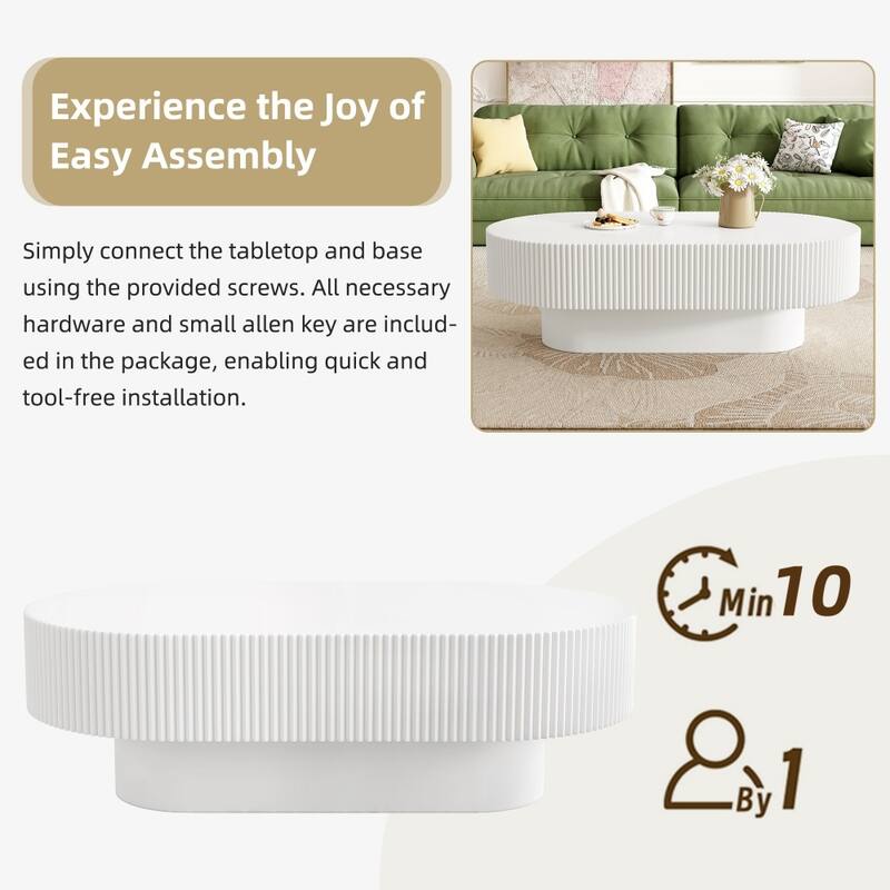 43.3"W Elegant Oval Coffee Table with 6.8"Thick Tabletop and Sturdy Base