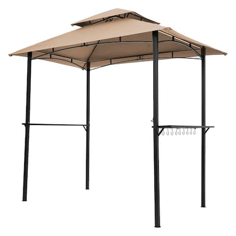 Outdoor Grill Gazebo Shelter Tent with hook and Bar Counters,8 x 5 Ft, Burgundy/ Khaki
