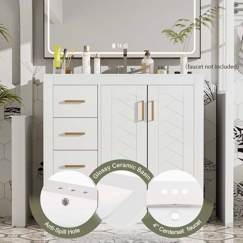 Freestanding Vanity Set with 3 Drawers& Soft Closing Doors