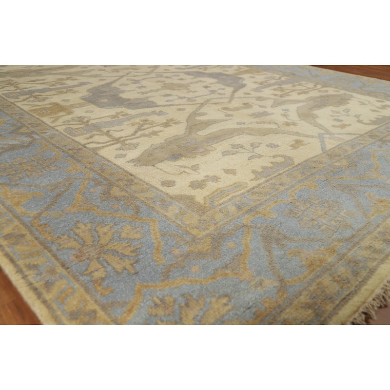 Oushak Indian Area Rug Handmade Transitional Beige Wool Carpet - 8'1" x 9'8" - Ivory/Beige - 8'1" x 9'8"