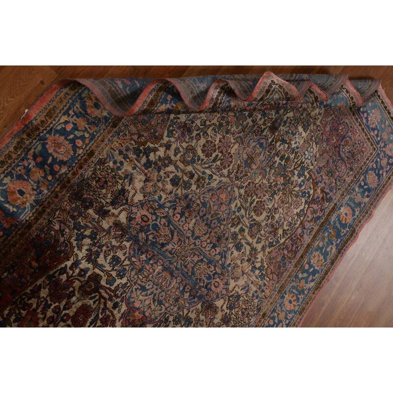 Silk Pre-1900 Antique Kashan Mohtasham Persian Area Rug Hand-knotted - 4'1" x 6'10"