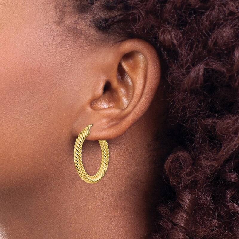Curata 14k Yellow, Rose or White Gold Polished Twisted 30x4mm Round Hoop Earrings