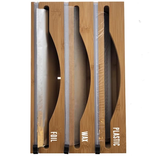 Luxe Bamboo Plastic Wrap/Wax Paper/Aluminum Foil Dispenser for Drawer or Wall Mountable - Cling Wrap / Tin Foil Kitchen Holder - 2-in-1