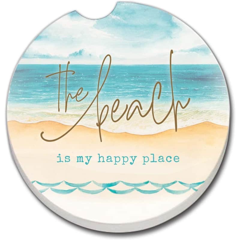 CounterArt Absorbent Stoneware Car Coaster, My Happy Place, Set of 2 - Multi