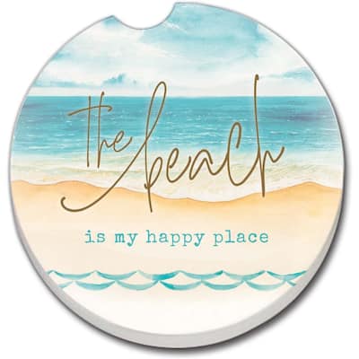 CounterArt Absorbent Stoneware Car Coaster, My Happy Place, Set of 2