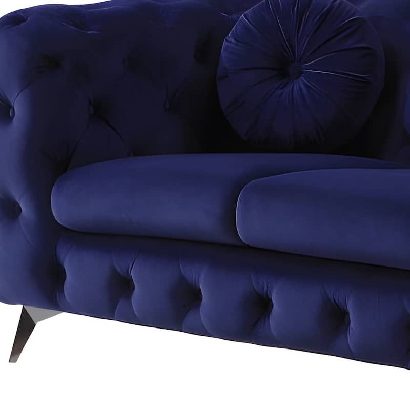 HomeRoots 90" Blue Velvet Chesterfield Sofa With Silver Legs - 90