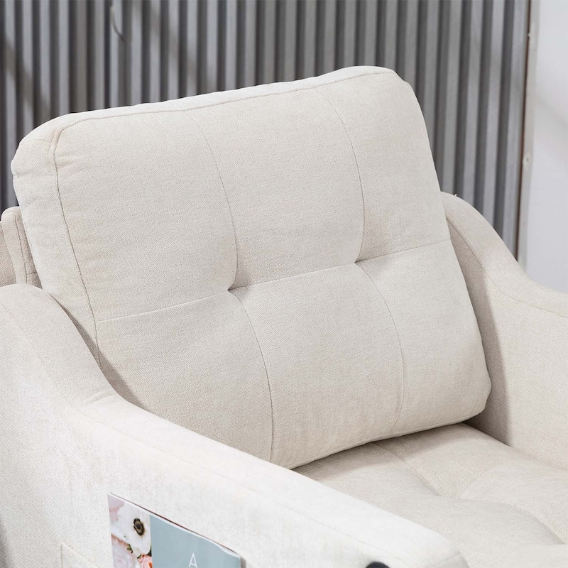 Accent Comfy Chair with USB Charging,Retro Wooden Legs,and Side Storage