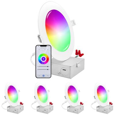 Luxrite 6 Inch Smart LED Recessed Lighting, RGBW Color Changing, WiFi App and Voice Control, Compatible with Alexa...