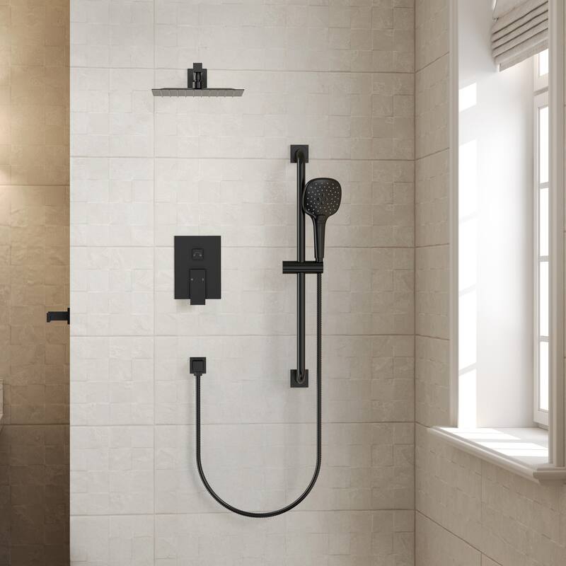 GRANDJOY 2-Spray Concealed Rain Shower System with Handheld, Wall-Mount Modern Design