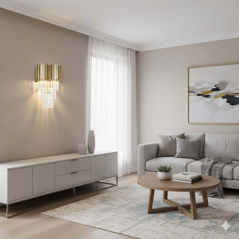 3-Light Brushed Gold Stainless Steel Wall Sconce With Clear Hanging Crystals