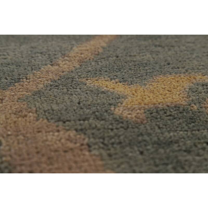 Oushak Indian Area Rug Hand-Knotted Transitional Green Wool Carpet - 9'11"x 13'8"