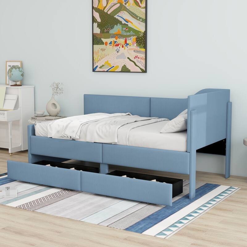 Upholstered bed frame with 2 storage drawers