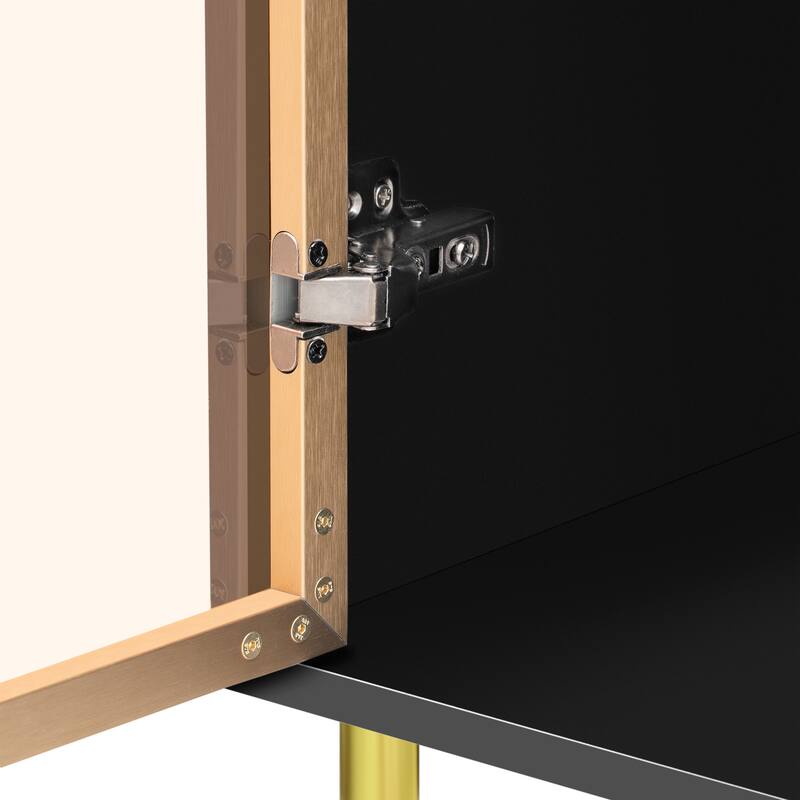 Luxury Storage Cabinet with Marble Finish, Gold Legs & Tempered Glass Doors for Modern Living Spaces